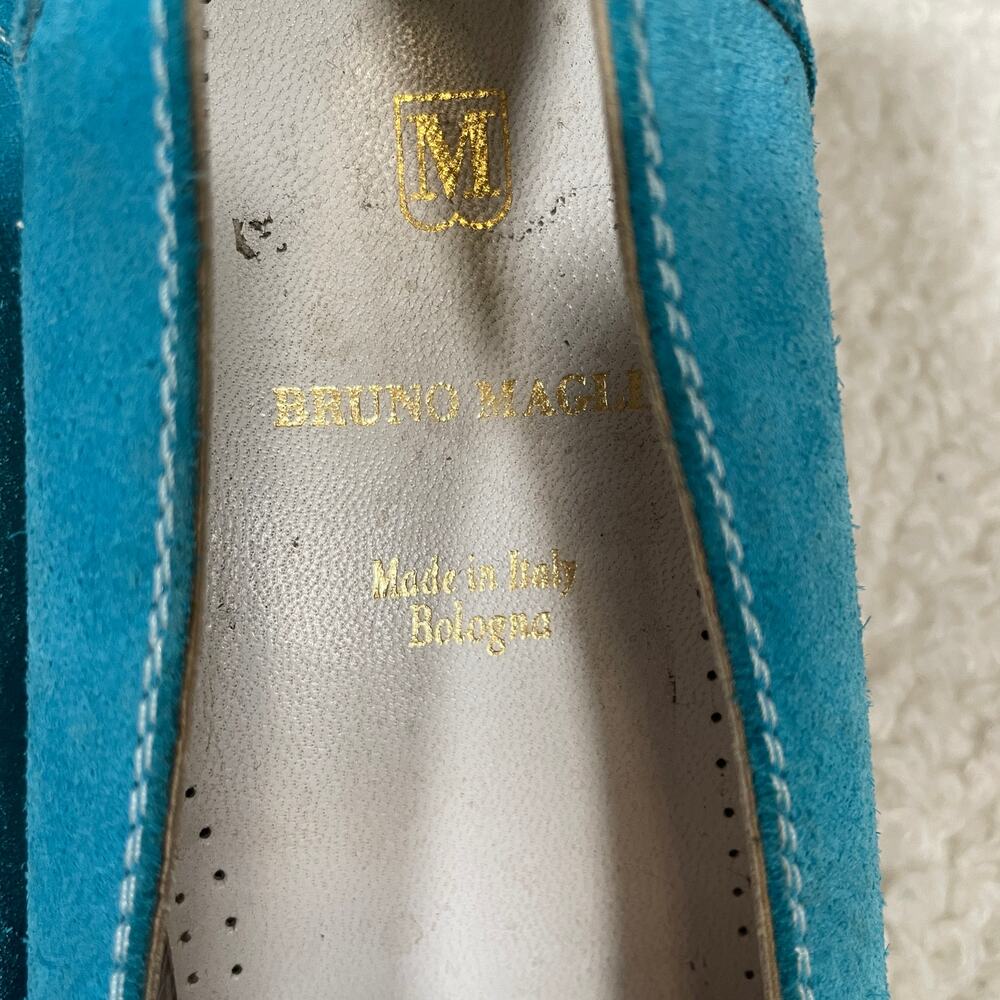 Bruno Magli Suede Skimmer Flats / Tiny Wedge Turquoise‎ Embroidered 6 N - Picture 4 of 10